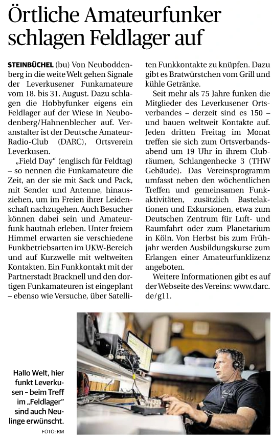 Artikel in Rheinische Post - Fieldday G11